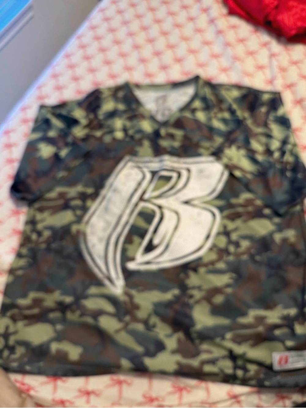 Urban Outfitters Boys Camo Short Sleeve Top with White Graphic B